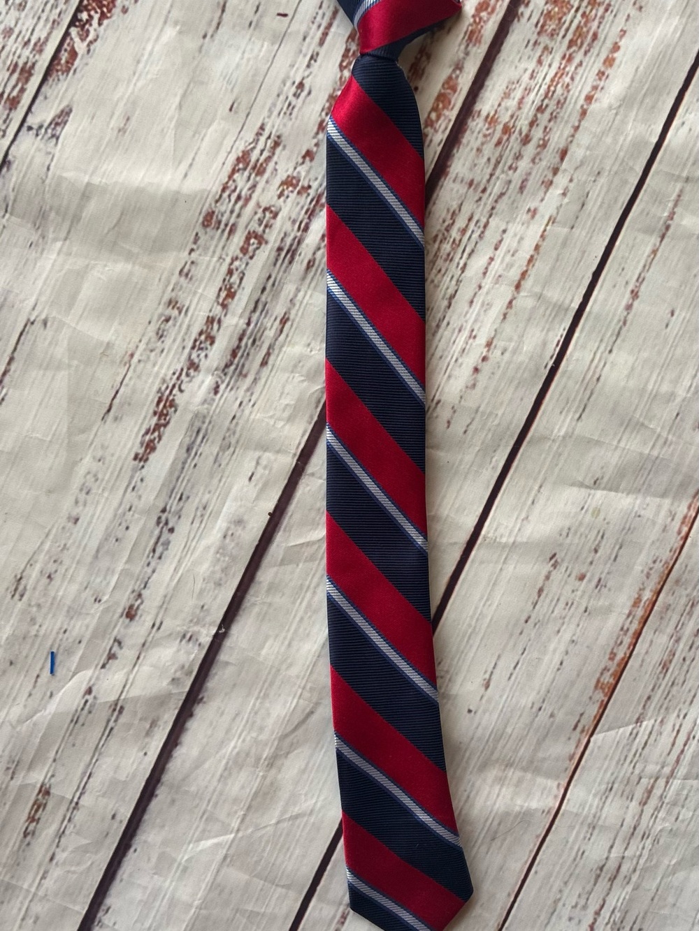 Classic Red and Navy Striped Kids Young Boy’s Tie - Premium Formal Accessory